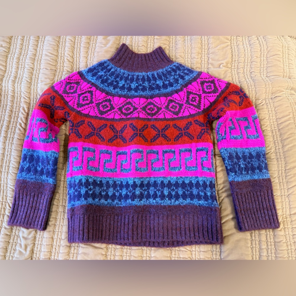 SAYLOR Mock Neck Fair Isle Colorblock Sweater Bold Pink Purple Knit - Picture 2 of 7